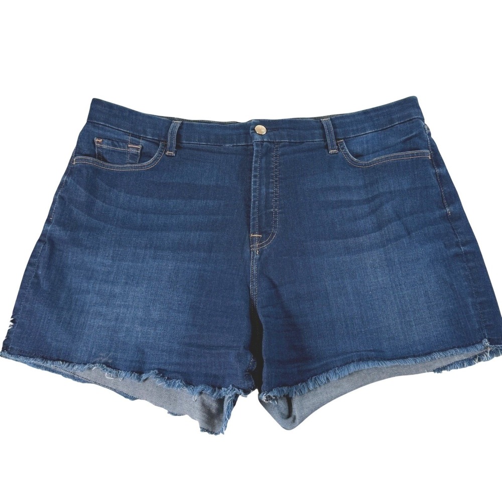 Jen 7 Women Dark Wash Frayed Hem Denim Shorts Size 32 Y2K 90s Sexy Retro Booty